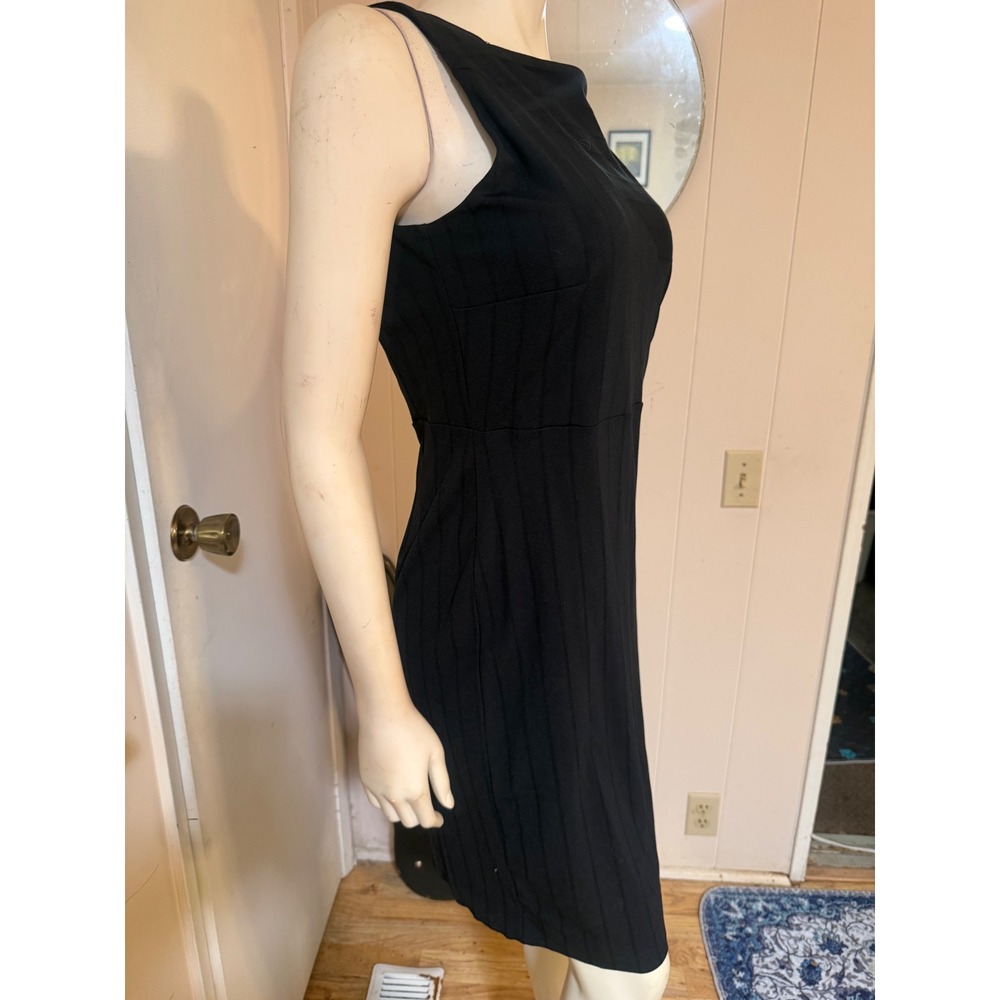 Ann Taylor Petite Black Sleeveless Sheath Dress Textured Asymmetrical Size 12P